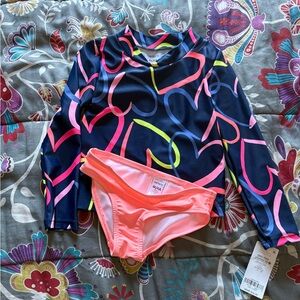 NWT Carter's Navy and Neon Heart Rashguard swim Set
